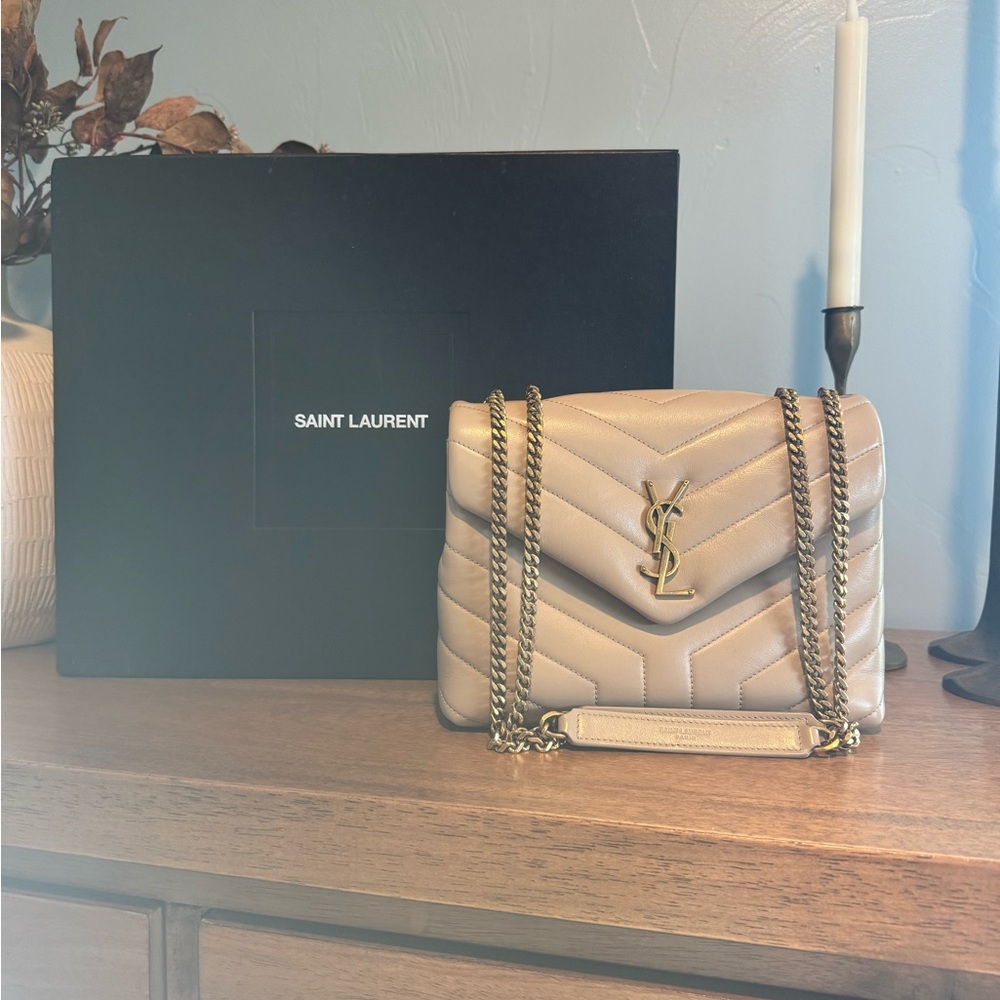 Authentic Loulou Small YSL Shoulder Bag in Quilted Leather - Natural Tan